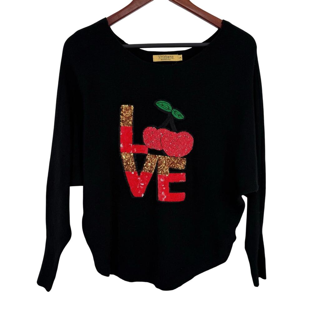 Vinizbena ITALY Super Soft Large/XL Love Cherries Knit Sweater Shirt Top Artsy